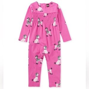🐩12-18M🩷 Tea Collection Smocked Chest Baby Romper Poodle Promenade Pink